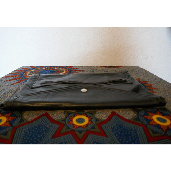 Vintage Black Leather Envelope Strapless Unisex Clutch Bag 9" x 13" Boho Hippie - Picture 15 of 16